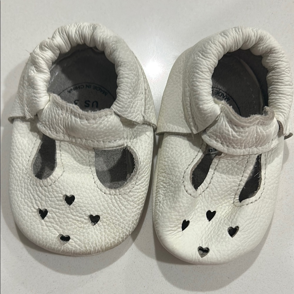 White Leather Baby Moccasins